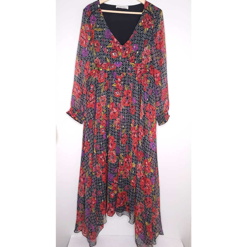 Promod Black Floral Button Front Tiered Maternity Midi Dress